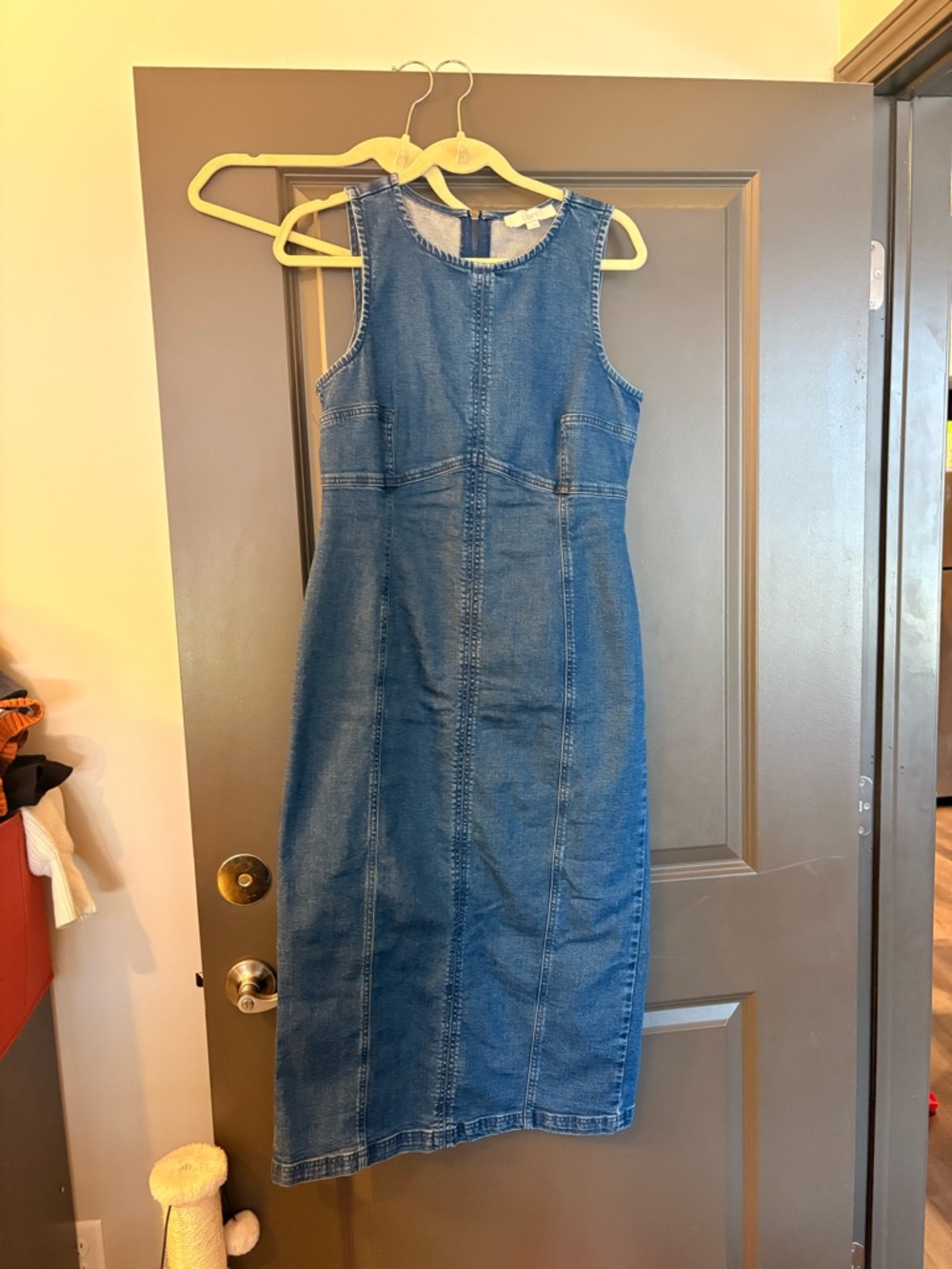 LOFT Sleeveless Denim Midi Dress in Blue